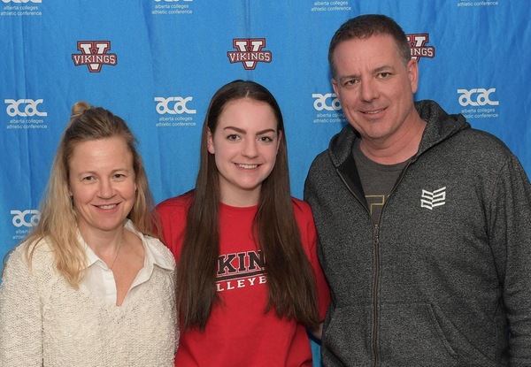 Emily Peterson, pictured here with her parents Laurel and Chris, will be joining the Augustana Vikings women's volleyball team for the 2019-20 season. Peterson will be coming to Camrose from Calgary and plays on the left side.